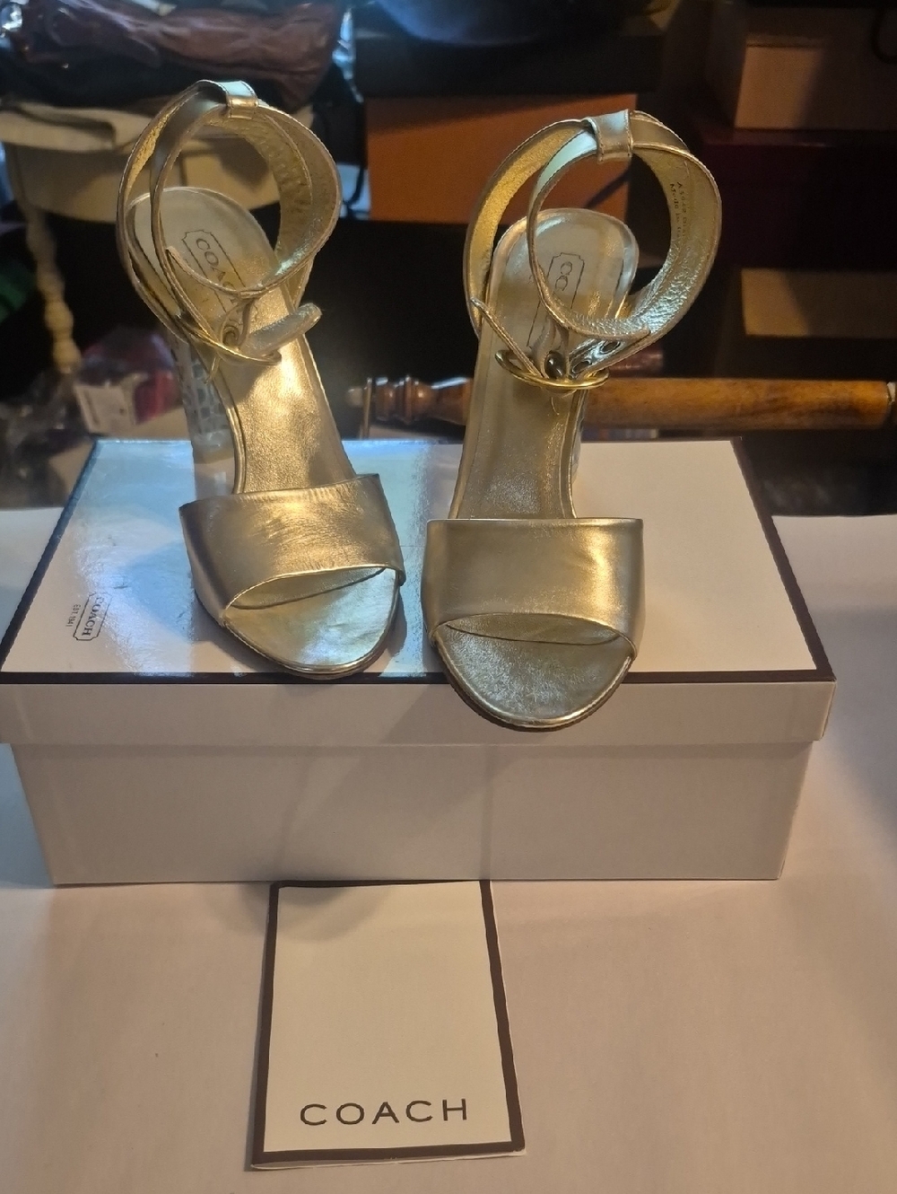 Coach Gold Metallic Ankle-Strap High Heel Sandals NWOT.